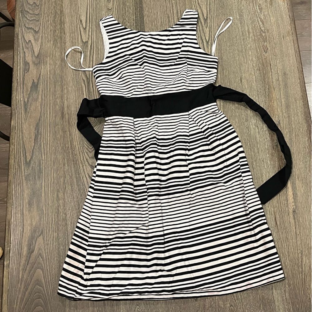 AB Studio Womens Striped Dress Knee Length Sleeveless Casual Black White Size 10